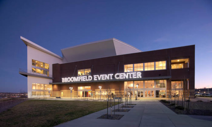 Broomfield Event Center Exterior at Night by Saunders Construction