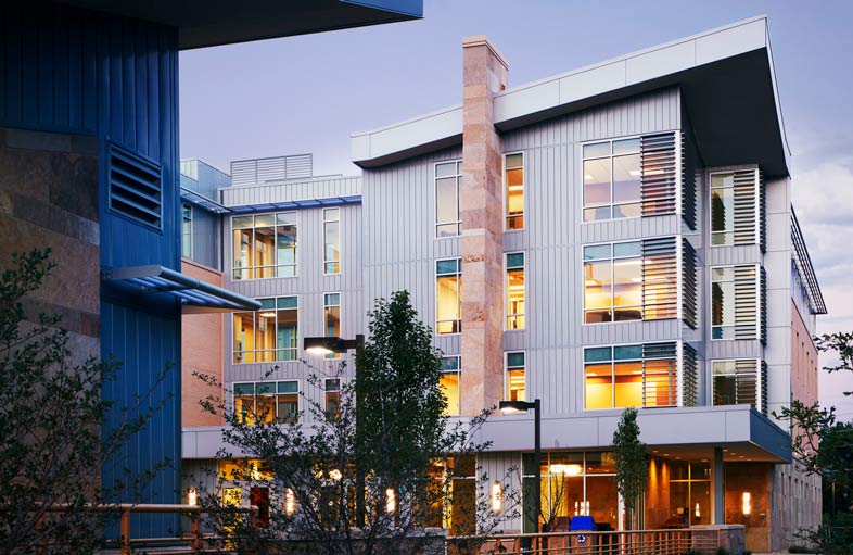 Higher Ed Building CSM Maple Hall Exterior at Dusk