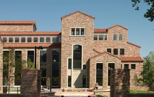 University of Colorado Boulder Wolf Law Building closeup exterior