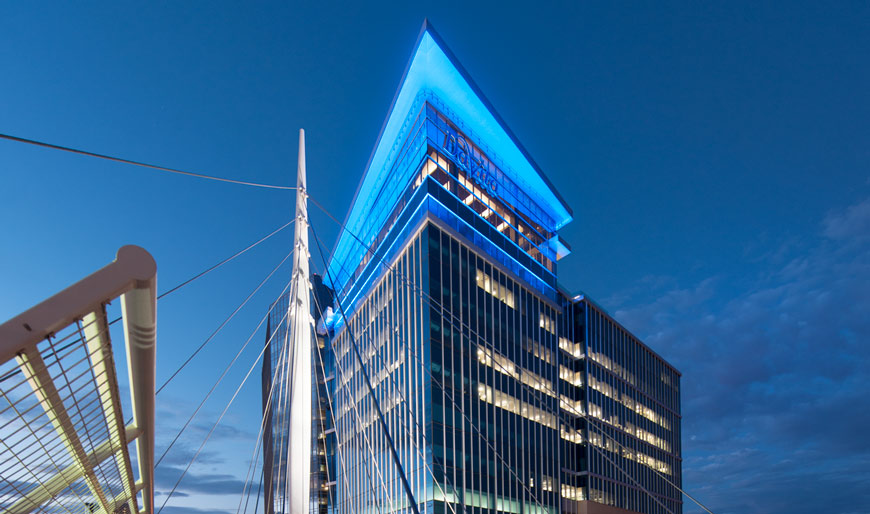 LEED Certified DaVita Headquarters Denver Exterior at Dusk