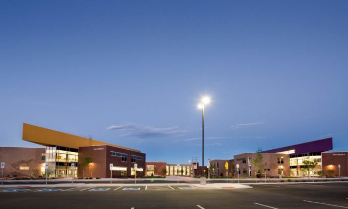 Dr Evie Garrett Campus Exterior at Dusk