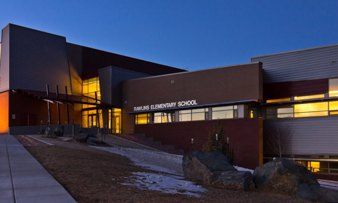 Rawlins Elementary Exterior at Dusk