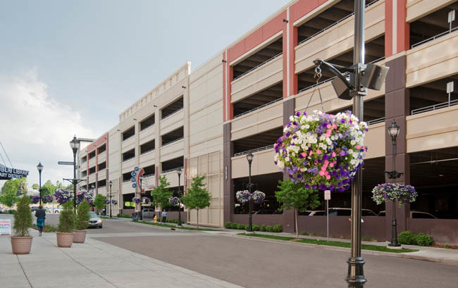 Exterior of parking garage at Streets at Southglenn