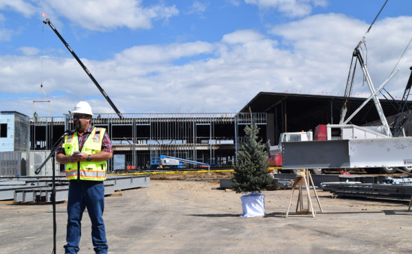 Riverdale Ridge High School Frank Stump talks at the Topping Out